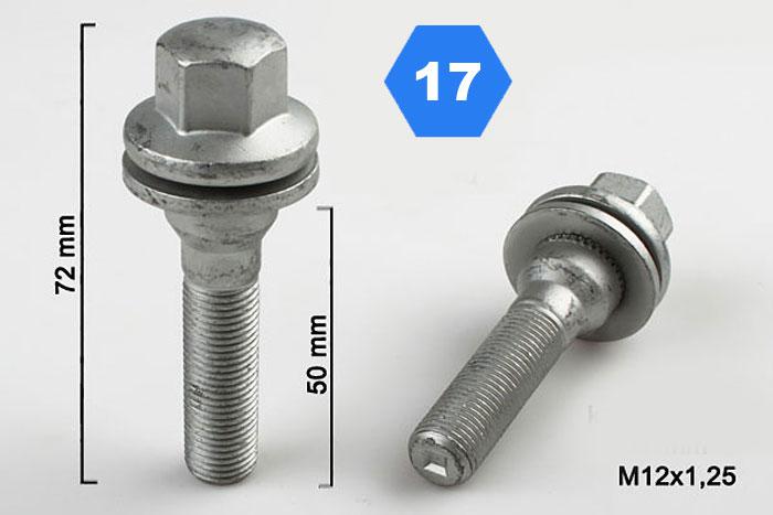 M12x1,25 Wielbout Peugeot/Citroen, Platte kop, Draadlengte 50mm, SW 17